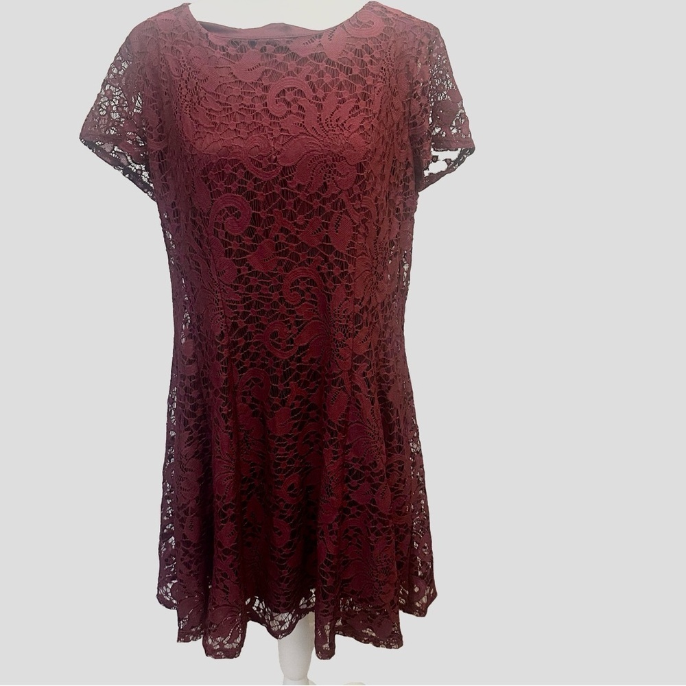 VTG Burgundy Lace Layered Whimsigoth Fairy Grunge Dress 14 Y2K Dark Feminine